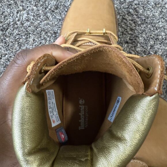 Timberland Heritage 6" Waterproof Boots 7.5 Wheat Nubuck Gold Lace Up Combat - Picture 8 of 10